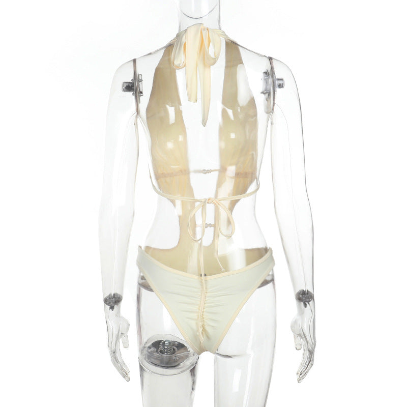 Pearls Hollow Out Solid One Piece Swimsuit FL XY25152MHO