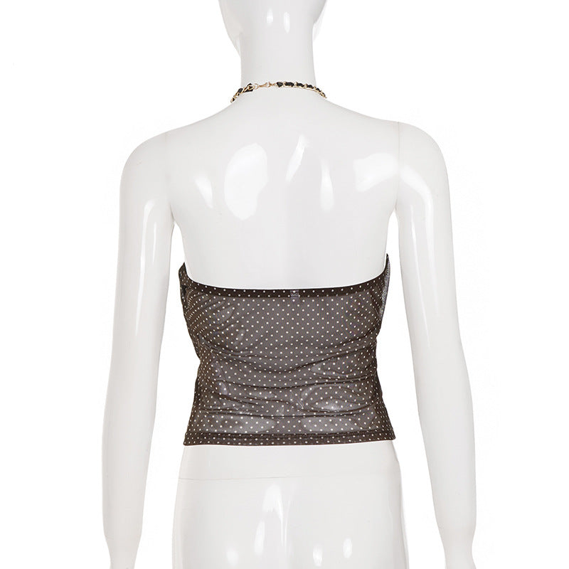 Polka Dot Print Backless Mesh Tank Tops GPKJ MR48510