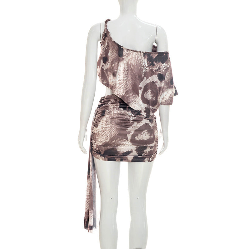 Slash Shoulder Print Mini Dress GSZM Q26DS083