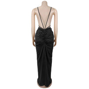 V Neck Cross Hollow Out Split Maxi Dress BY 7802
