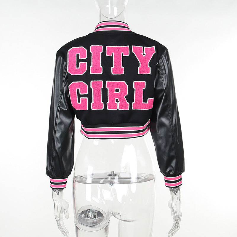 Fashion Patchwork Letter Print Short Jackets FL 23528