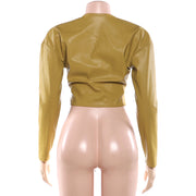 Solid Color Ruched Leather Coats DLSF K25L88954