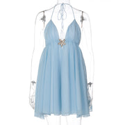 V Neck Backless Sling Mini Dress GLAG D6321390H