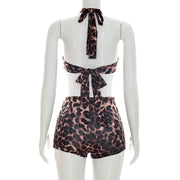 Leopard Print Tie Up Two Piece Shorts Set GDSF J26ST137