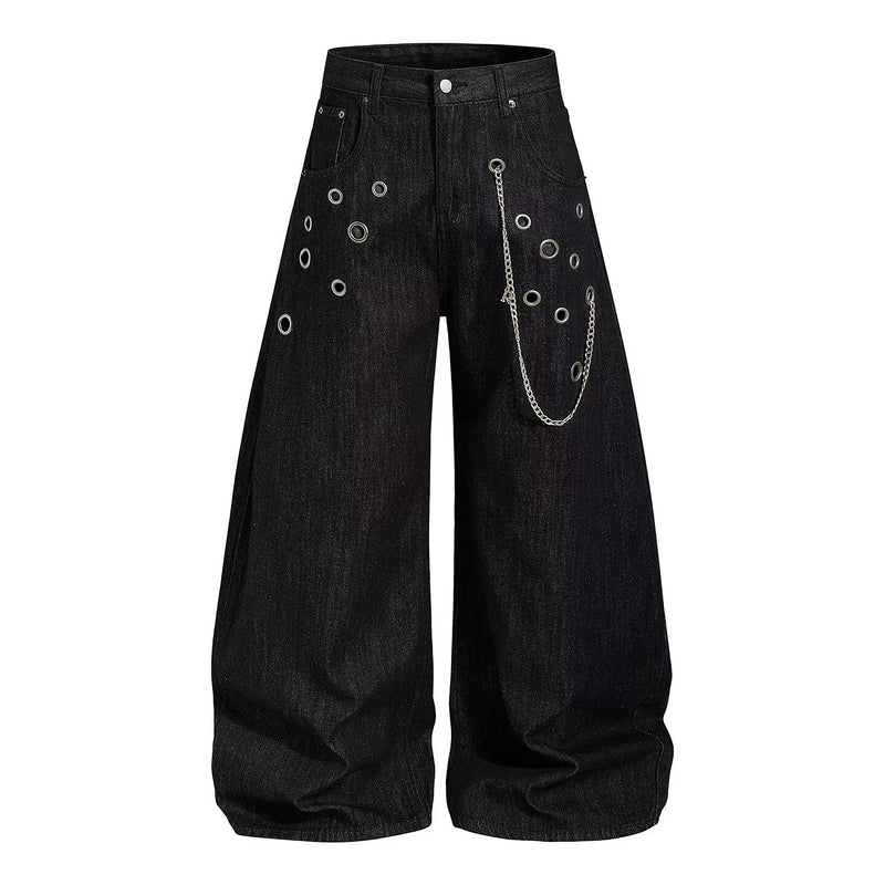 Plus Size Metal Ring Rivet Chain Jeans GYLN 9088