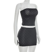 Polka Dot Print Tube Top Mini Skirt 2 Piece Set GDSF D26ST233