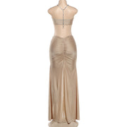 Chain Halterneck Split Maxi Dress DLSF K6D10597A