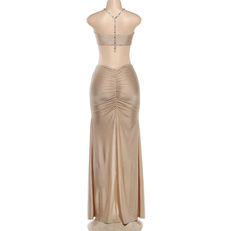 Chain Halterneck Split Maxi Dress DLSF K6D10597A