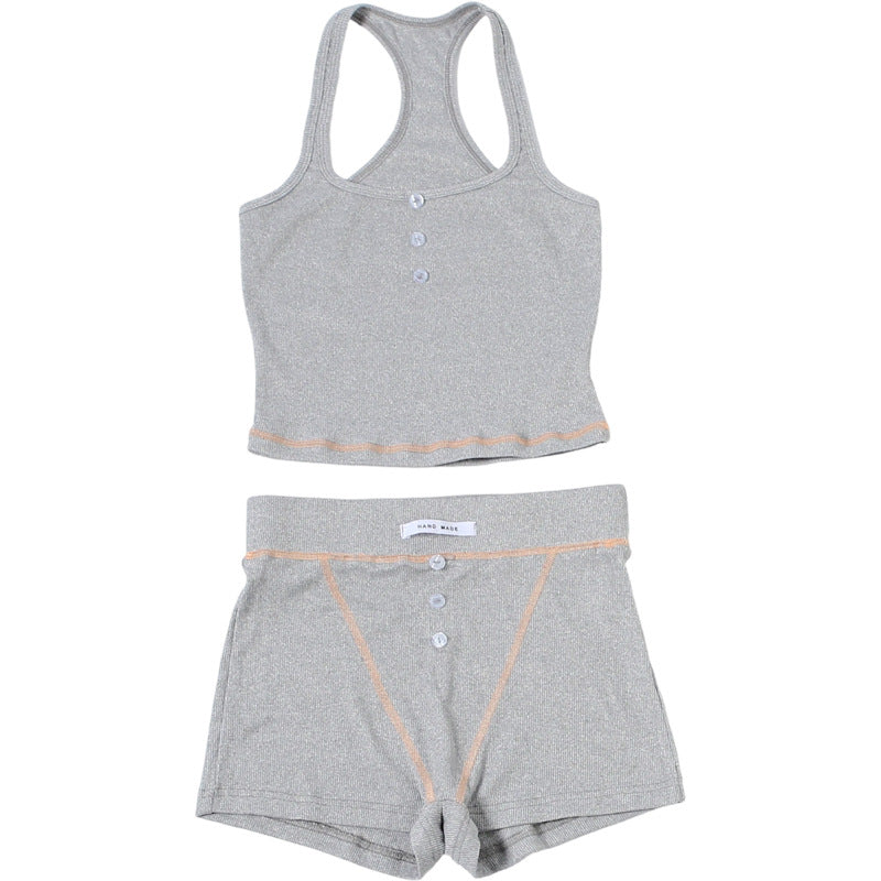 Solid Color Sport Sleeveless Two Piece Shorts Set GZJQ K6S00407A