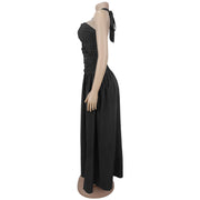 Halterneck Hollow Out Satin Split Maxi Dress BY 7762