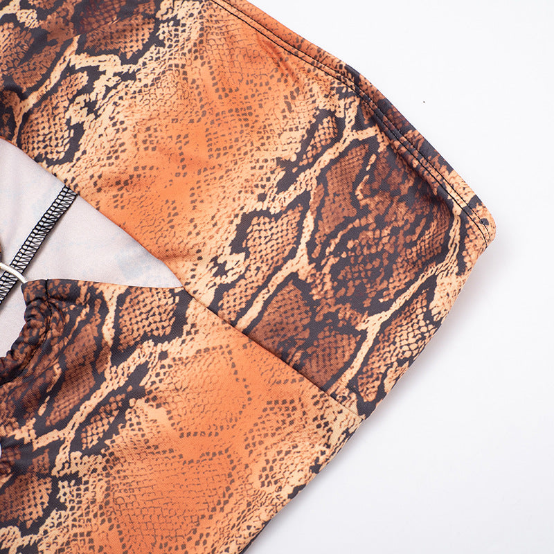 Snake Print Hollow Out Tube Top Jumpsuit MXBF Q26JP175