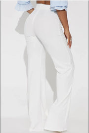 White High Waist Straight Pants QOUY M6001