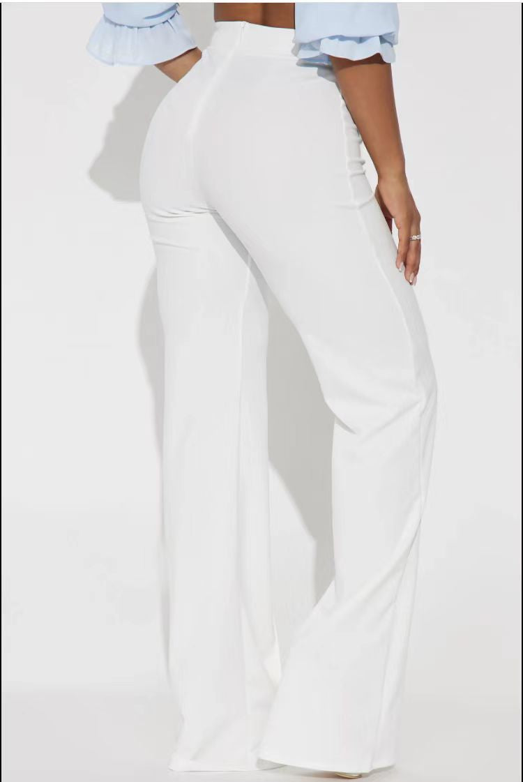 White High Waist Straight Pants QOUY M6001