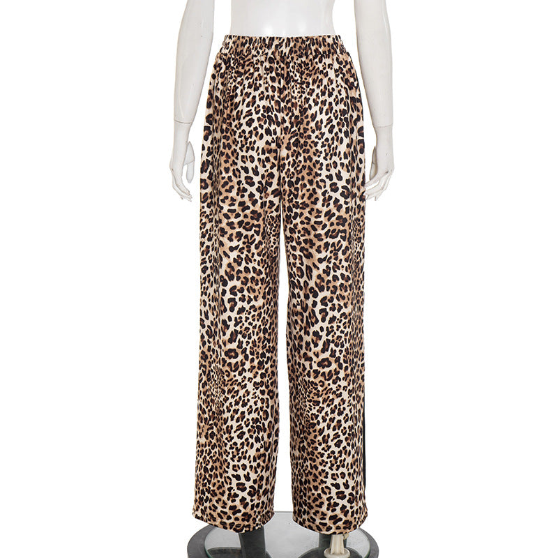 Leopard Print Patchwork Casual Straight Pants MXBF J25PT275