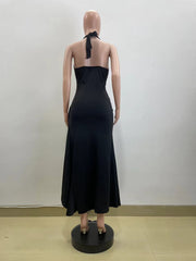 Deep V Neck Halter Backless Split Maxi Dress QOUY M6032