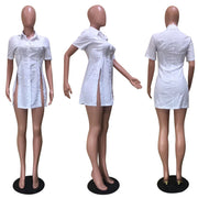 Solid Short Sleeve Split Shirt Top OD 8491