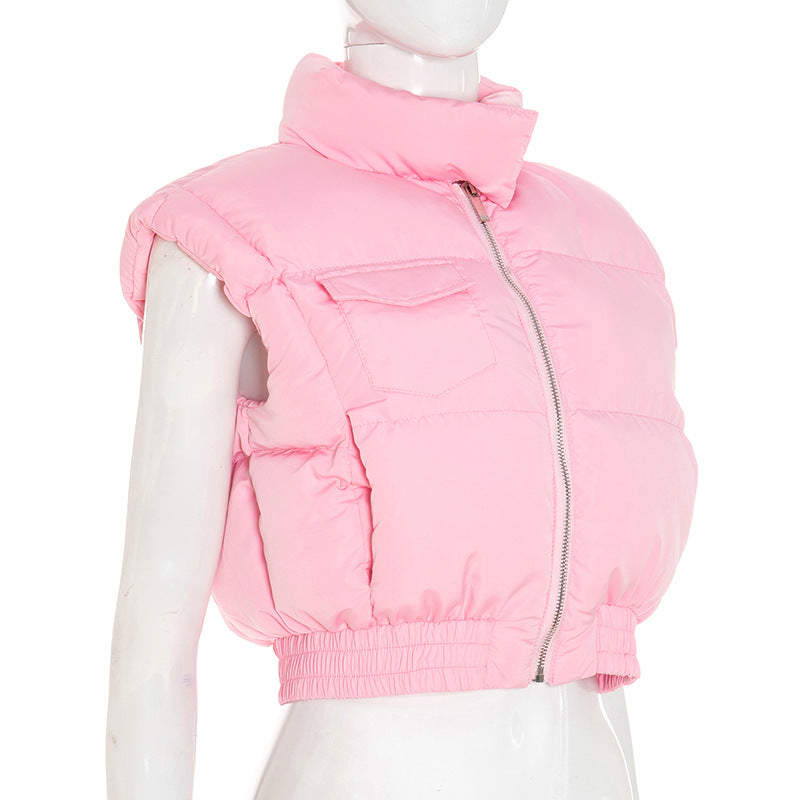 Solid Color Sleeveless Zipper Cotton Vest Jacket GSZM Y25TP352