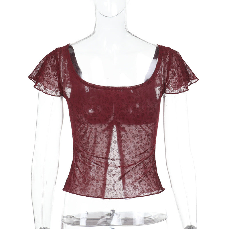 Sexy Split Slim Fly Sleeve T Shirt FL YL24608DGO
