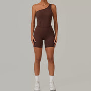 Solid Color Single Shoulder Fitness Romper GQSA 1312