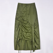 Slit Drawstring Pleated Half body Skirt GNZD 9131DD