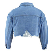 Plus Size Long Sleeve Holes Denim Jackets GDAM 218709