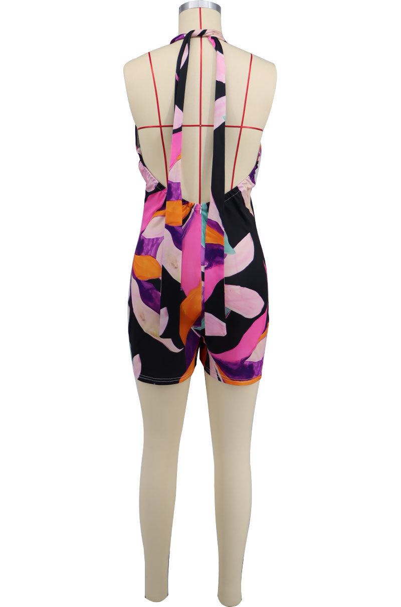 Sexy Print Halter Tie Up Backless Romper XHXF 8697
