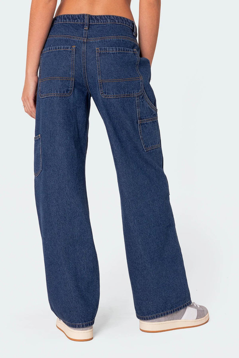 Loose Washed Pockets Straight Jeans GMYT 13635