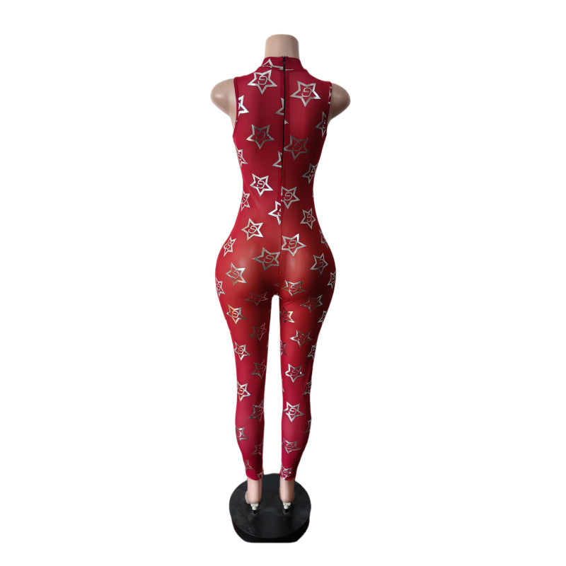 Mesh Hot Stamping Sleeveless Jumpsuit MEM 88713