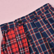 Patchwork Contrast Color Plaid Split Skirt GNZD 7993SG