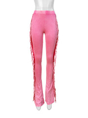 Tassel Solid Color Micro Flare Jeans XMCS CS20247242048