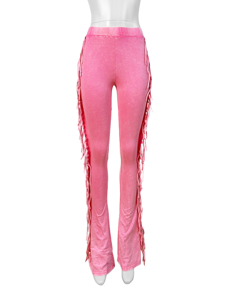 Tassel Solid Color Micro Flare Jeans XMCS CS20247242048