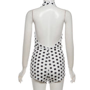 Polka Dots Print Backless Romper XEF K6Q08488A
