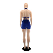 Sexy Solid Halter Top And Shorts Two Piece Sets YIBF 6046
