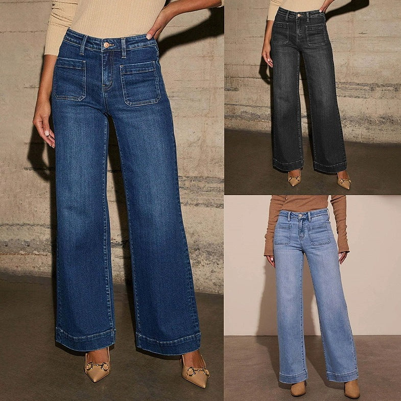 Solid Color Washed Staight Jeans XCFF 14165