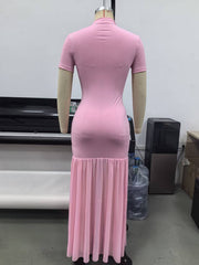 Solid Color Short Sleeve Split Maxi Dress GHYX TXY5458