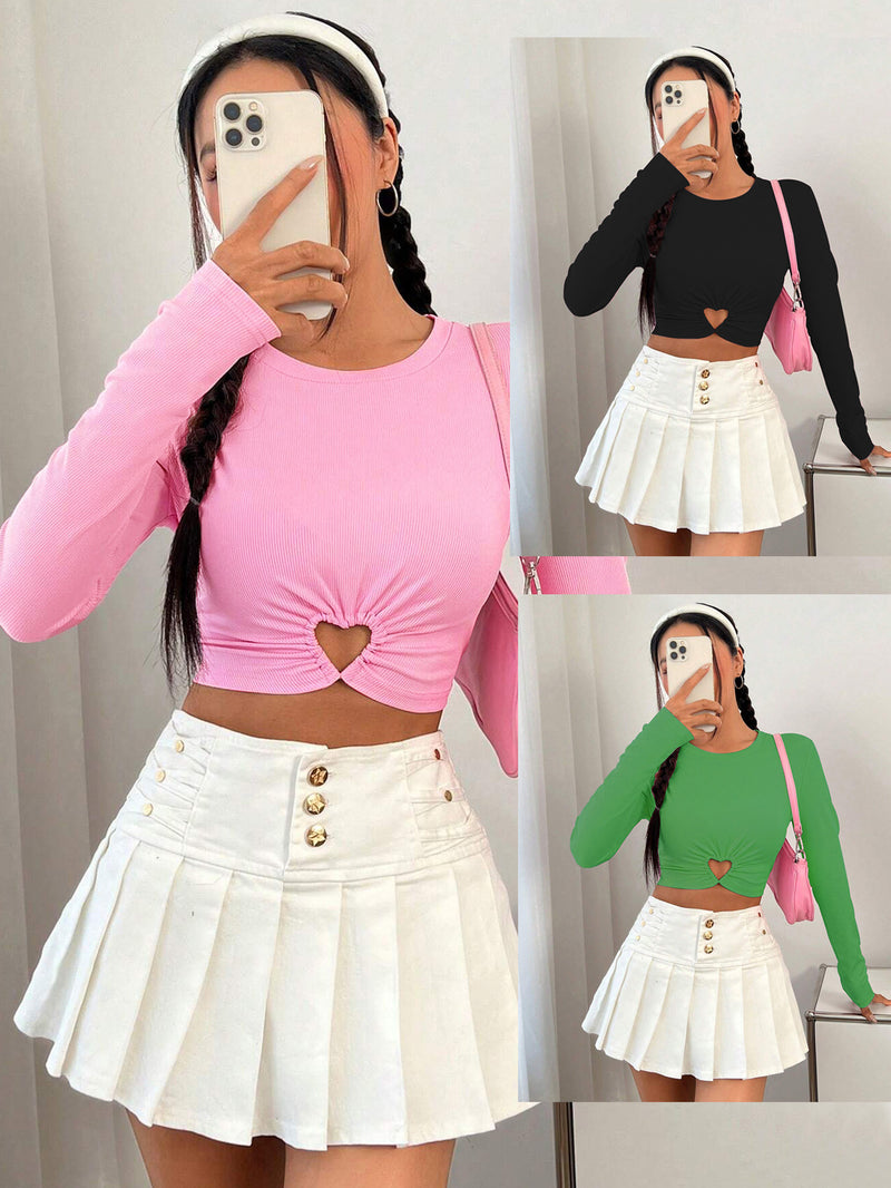 Long Sleeve Solid Color Love T Shirt GYSQ ZTDH0940