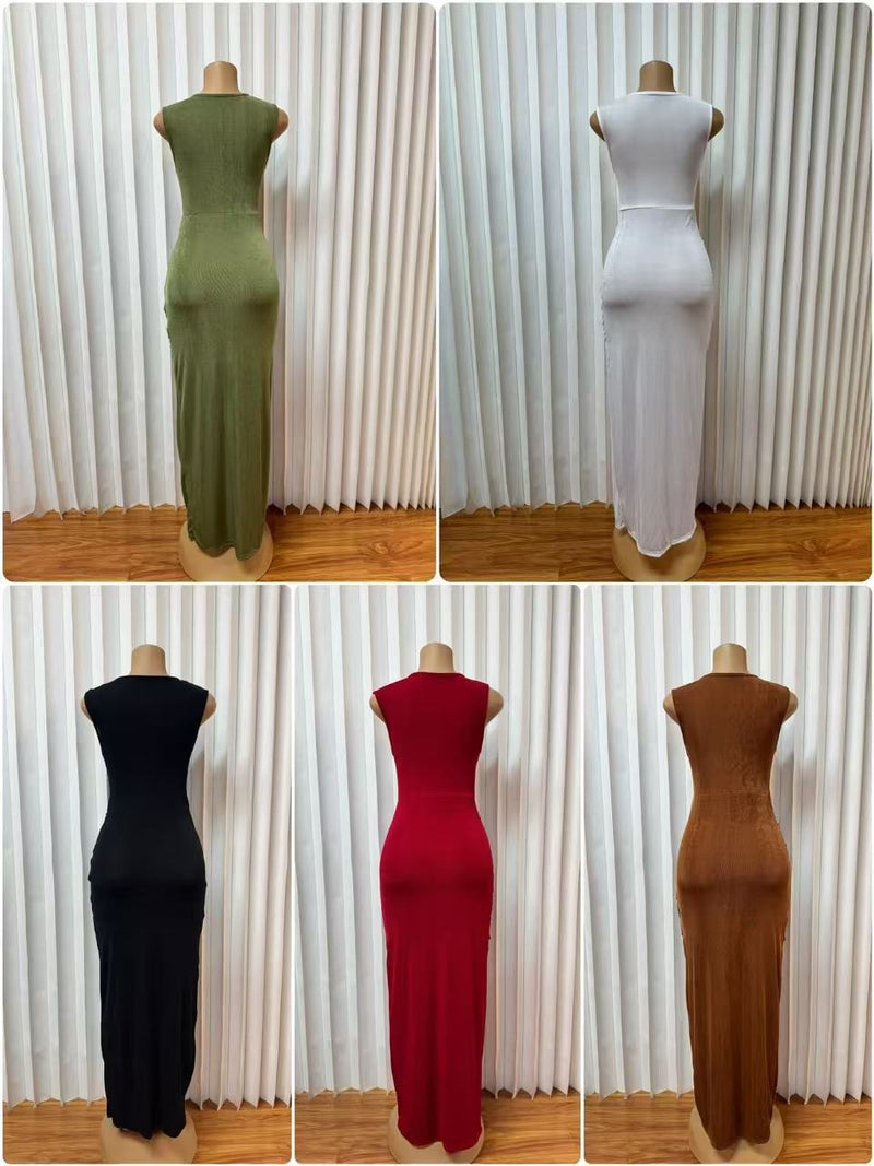 Sleeveless Solid Color Ruched Maxi Dress GADE 103701