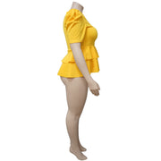 Plus Size Ruffles Short Sleeve T Shirt NNWF 7071
