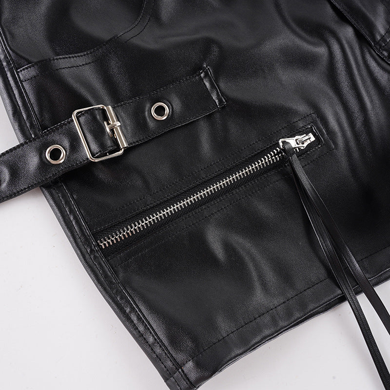 Zipper Leather Shorts GPKJ MR50569