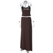 Solid Color Sling Top Irregular Long Skirt 2 Piece Set GLAG S5A20528F