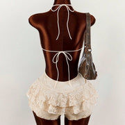 Solid Color Lace Backless Patchwork Romper GXIY K26L2280