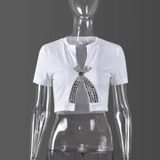 Split Hot Drill Short Sleeve T Shirt GFRT 41209THG