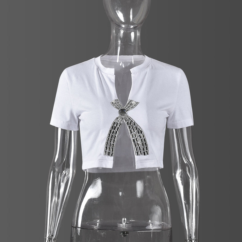 Split Hot Drill Short Sleeve T Shirt GFRT 41209THG