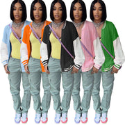 Color Blocking Long Sleeve Knits Jacket Coats TR 1276