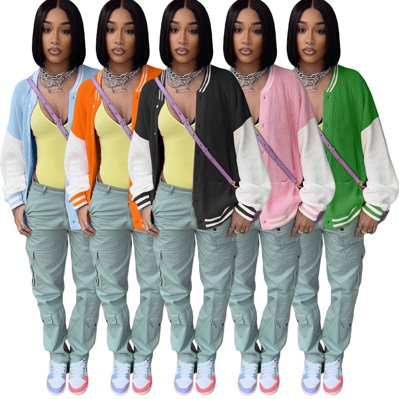 Color Blocking Long Sleeve Knits Jacket Coats TR 1276