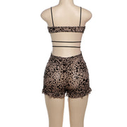Print Hollow Out Tie Up Skinny Romper GXBQ K24Q60762