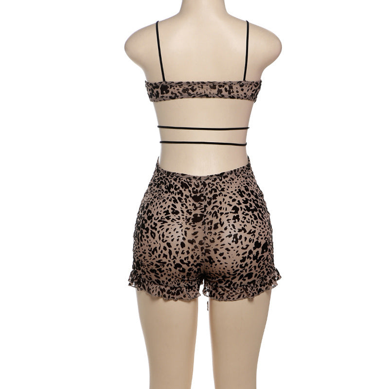 Print Hollow Out Tie Up Skinny Romper GXBQ K24Q60762
