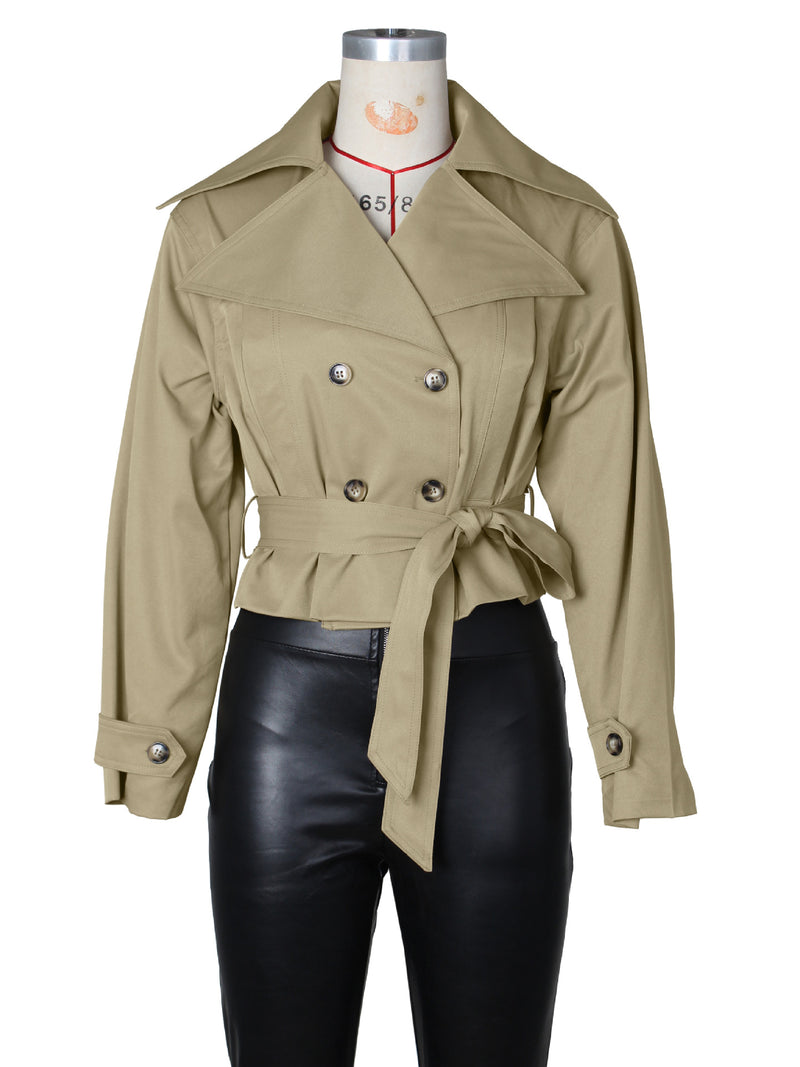 Double breasted Lapel Tie Up Coat ZSD 0776