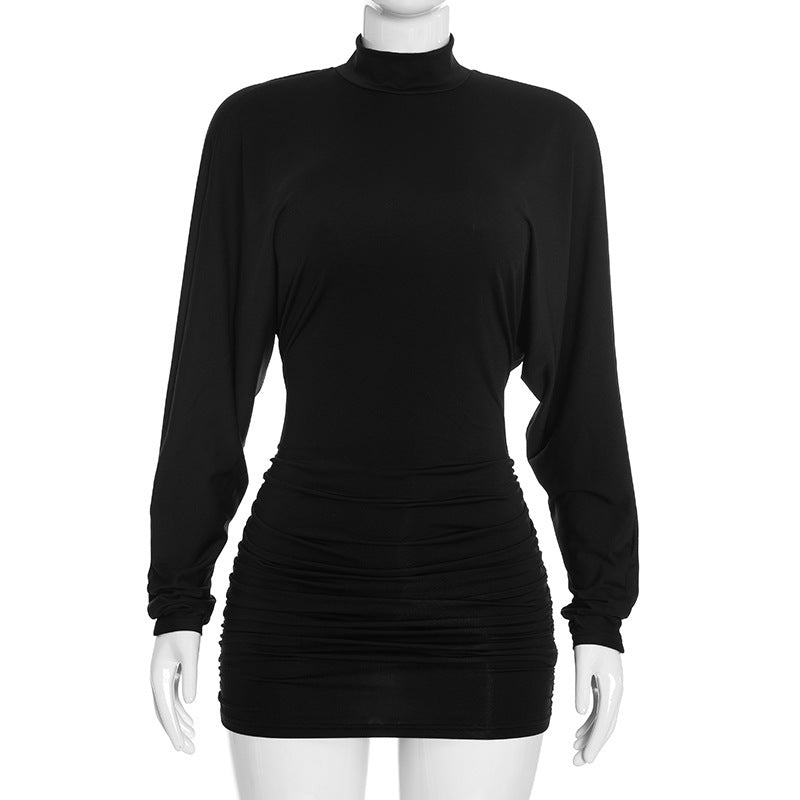Solid Color Long Sleeve Backless Mini Dress GSZM Q26DS179