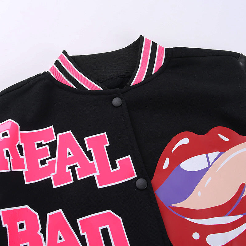 Fashion Patchwork Letter Print Short Jackets FL 23528